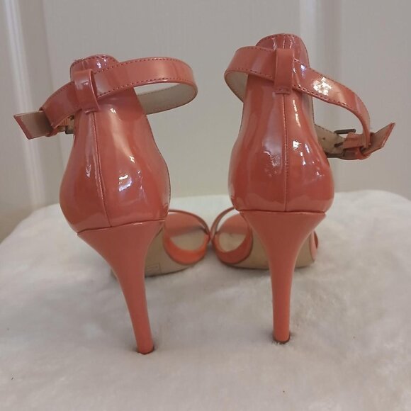 Coral patent leather Barbiecore ankle strap open toe stiletto high heel Sz 8 - Picture 5 of 8